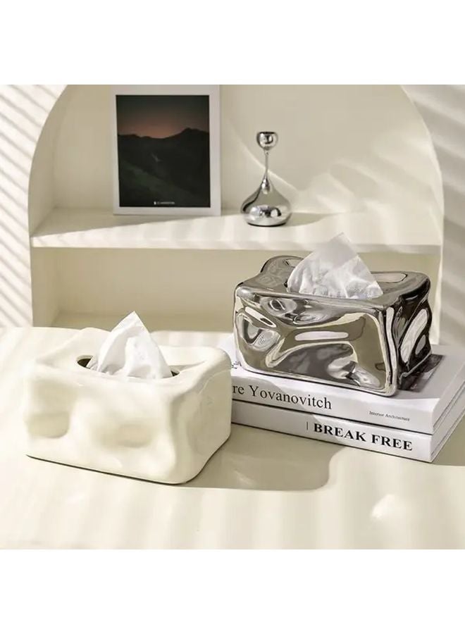 Milky White Ceramic Tissue Box Holder Modern Minimalist Design For Living Room Bathroom - Image 3